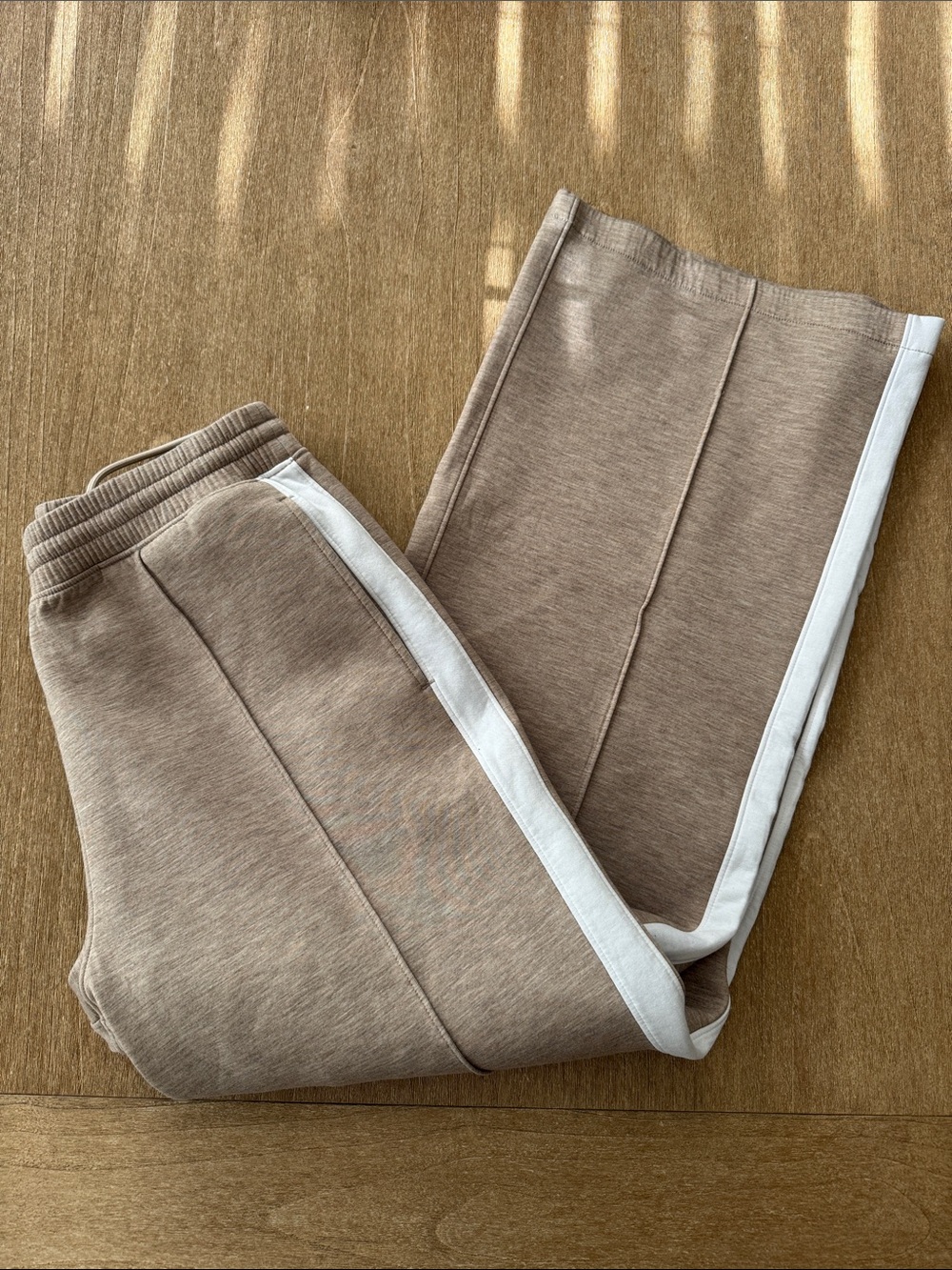 Women’s Tan Track Pants with White Side Stripe: Abercrombie YPB